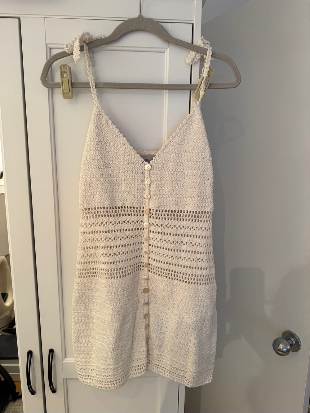 SHE MADE ME Cream Crochet Mini Dress